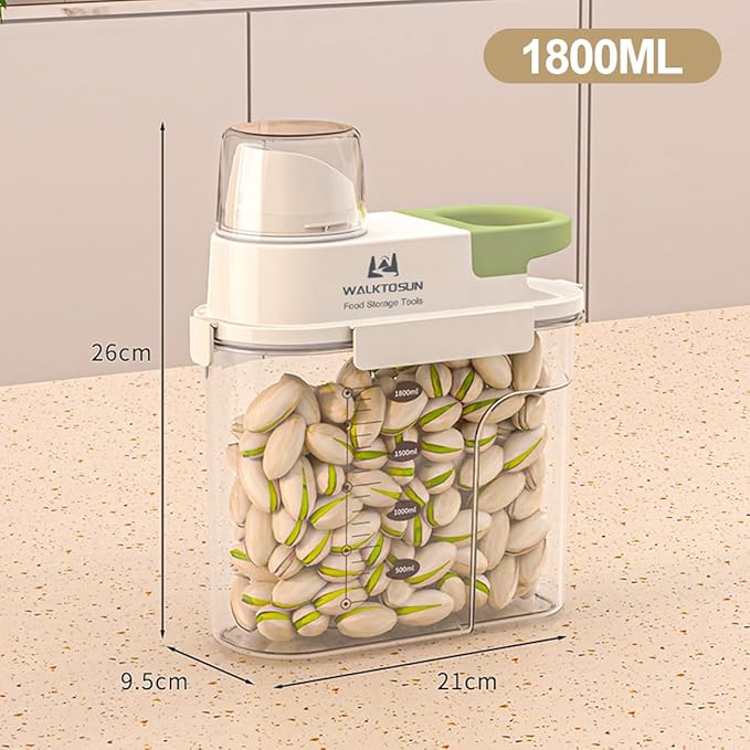 Cereal Containers Storage with Pour Spout Airtight Food Storage Containers Cereal Dispenser Sealed Kitchen Canisters for Nuts Flour Sugar Beans Dry Food, BPA Free (1800ml Green)