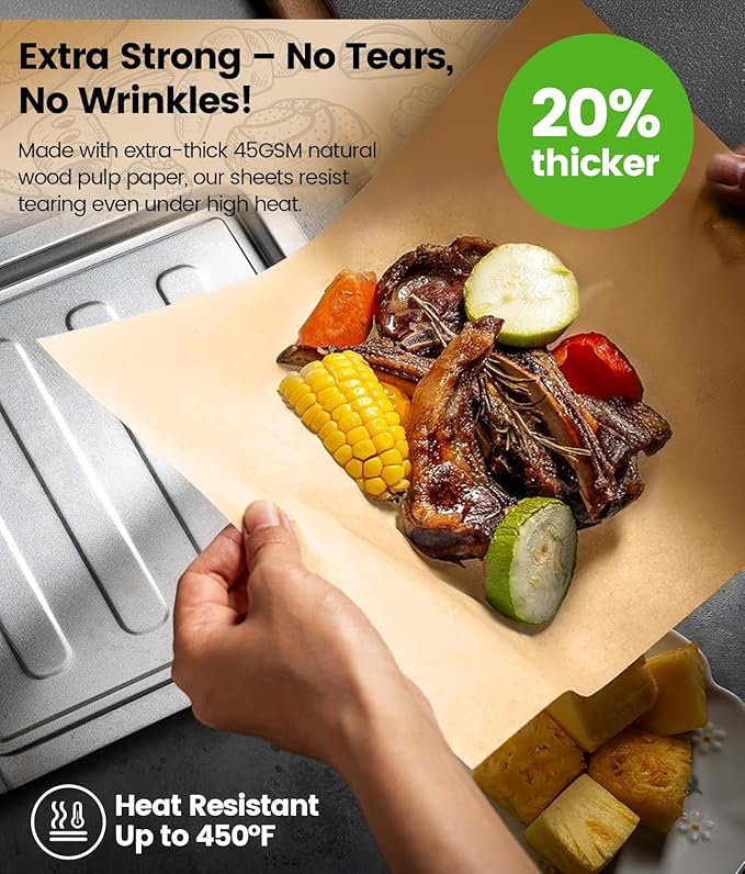 400PCS Unbleached Parchment Paper Sheets for Baking 12x16 Inches, Non-Stick and Non-Toxic Pre-cut Parchment Sheets for Oven, Cooking, Grilling, Air Fryer and Steaming - Fit for Half Sheet Pans, Brown