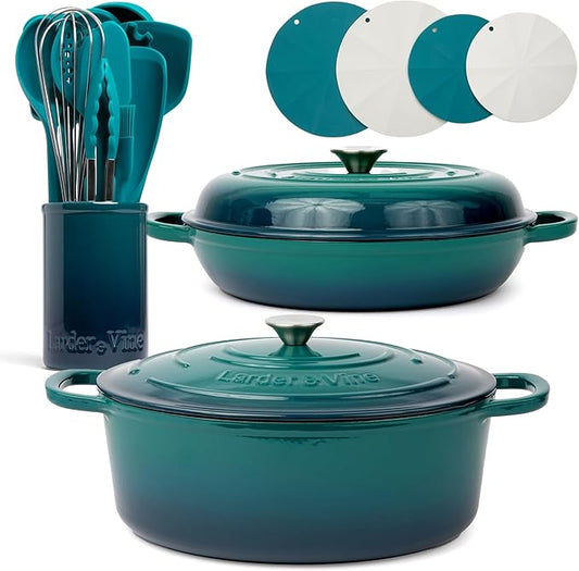Larder & Vine 20 Piece Cookware Set (Bondi) | Dutch Oven, Utensil Set, Braiser, and Trivets