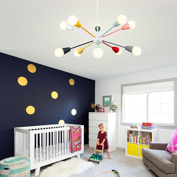 Colorful Sputnik Chandeliers, 10-Light Dining Room Light Fixture Height Adjustable Modern Chandelier Lighting Kids Ceiling Light Fixture for Bedroom Living Room Entryway Foyer