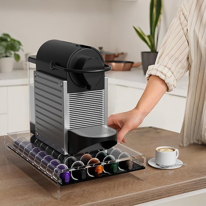 Storage Drawer for Nespresso Original Line， Coffee Pod Holder for Counter Acrylic Coffee Capsule Organizer - 40 Pods