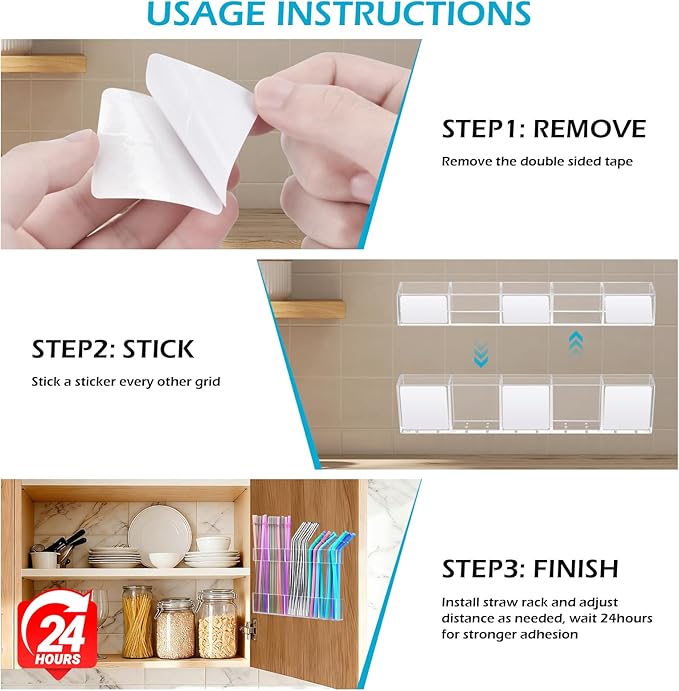 2Pack 9.5" Large Acrylic Straw Holder for Cabinet Door – Kitchen Cabinets Straws Organizer, Reusable Tumbler, Small Kitchens Accessories Storage Container (Transparent)