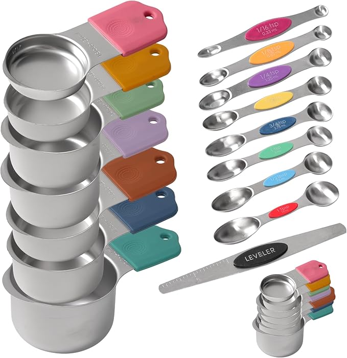 16 Sets of Measuring Spoons, 304 Stainless Steel Measuring Cups and Spoons Set With Leveles For Cooking & Baking (Colorful)