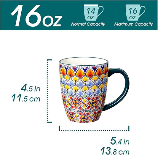 vancasso 16 oz Coffee Mugs Set of 6, Large Ceramic Mug with Handle, Boho Coffee Cups for Latte, Cappuccino & Hot Chocolate, Dishwasher & Microwave Safe Gift Set, Series SIMI
