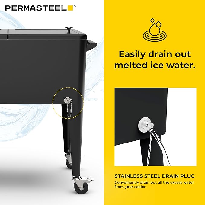 Permasteel 80 Quart Party Cooler, Rolling Ice Chest with Wheels and Handles for Indoor Outdoor Patio