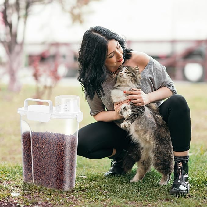 Cat Dog Food Storage Container,Pet food Container with Locking Lids Food Storage bin PBA-Free,For Pet food,Rice,cereals Storag (White)