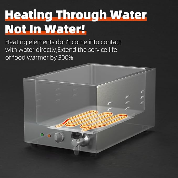 2-Pan Commercial Food Warmer with Non-Leakage Stretch-Forming Water Tank &2 of 1/2 Size GN Pan,Countertop Soup Station Bain Marie with Drain Tap for Buffet,Catering,Parties and Restaurants