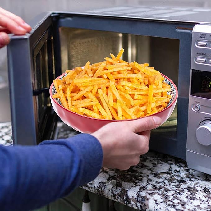 75 Oz Serving Bowls,Bohemian Style Large Porcelain Dishes for Entertaining Parties,Big Bowls for Eating Soup, Salad, Pasta, Fruit, Chips, 10.3 Inch Diameter (orange)