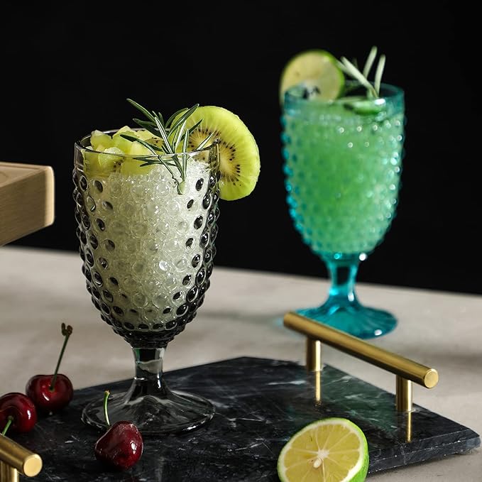 Hobnail Beverage Glass Goblet set of 6, 13 oz Hobnail Drinking Glasses Perfect for Dinner Table Parties Bars and Weddings