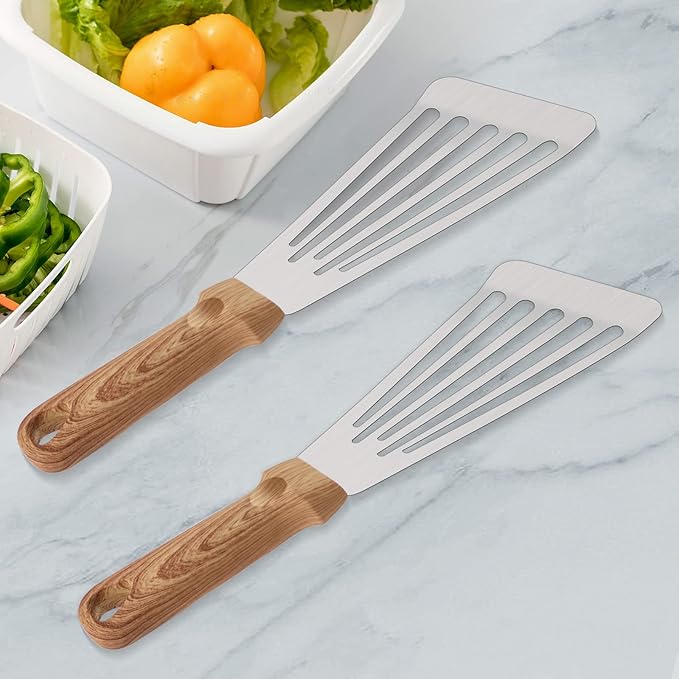 12.5In Fish Spatula, HaSteeL Stainless Steel Slotted Turner with Plastic Handle, Heavy Duty Metal Griddle Spatula for Grilling Cooking Baking Flipping Frying, Easy to Clean & Beveled Edge - 2Pcs
