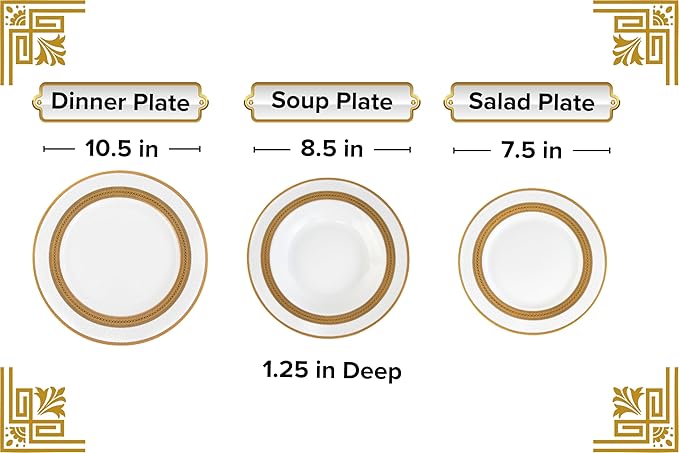 32 Piece Luxurious Dinnerware Sets – Service for 8 Plates and Bowls – White and Gold Rope Design Dish Set for Kitchen Table, Everyday Dining or Formal Use (Rope Gold)