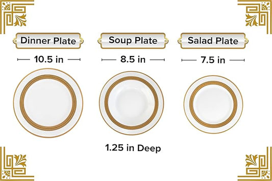 32 Piece Luxurious Dinnerware Sets – Service for 8 Plates and Bowls – White and Gold Rope Design Dish Set for Kitchen Table, Everyday Dining or Formal Use (Rope Gold)
