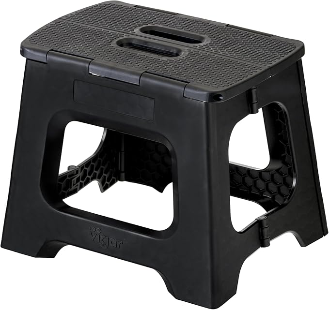 Vigar Compact Step Stool Foldable, 10-1/2-inch Step Stools for Adults up to 330 Pound, Lightweight Stool, Non-Slip Folding Step Stool, Black