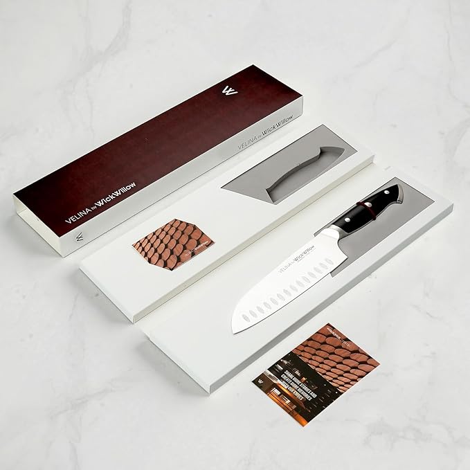 7” Santoku Knife – Razor Sharp German Steel DIN1.4116 – Japanese-Style Vegetable Knife for Chopping, Slicing & Mincing – Full Tang & Ergonomic Handle – Chefs kitchen Knife – Gift Box – Velina series