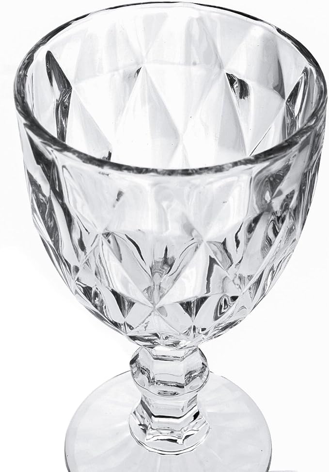 Beille Set of 10 Clear Carved Goblet Water Glasses Home Décor Entertaining Essentials Glassware, 10oz