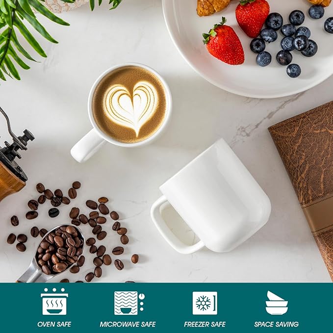 vancasso Porcelain Coffee Mugs Set, 12 oz Ceramic Coffee Cups for Latte Hot Tea Cappuccino Cocoa Milk Cups Set of 6, Dishwasher & Microwave Safe, White