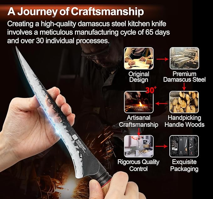 XINZUO 7.5 Inch Fillet Knife For Fish,Damascus Super Steel Boning Knife For Meat Chicken Cutting, Professional Sharp Kitchen Fishing Fillet Knife With Ergonomic Handle