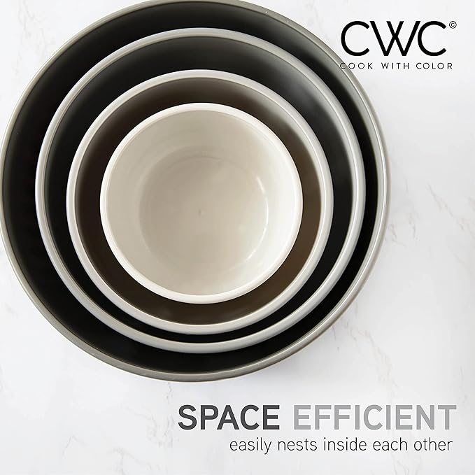 COOK WITH COLOR Prep Bowls with Lids- Wide and Deep Nesting Plastic Small Mixing Bowl Set with Lids, 8 Piece Set - Wide Bowls, Gray