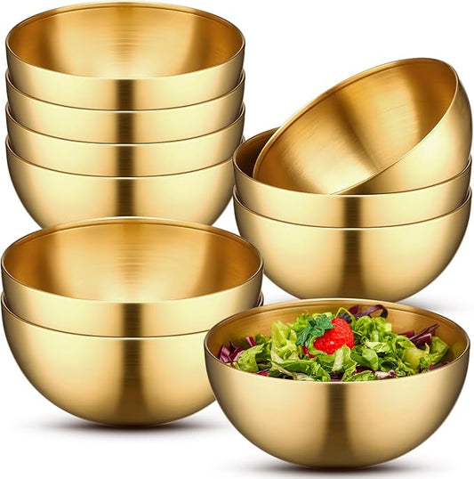Nuogo 10 Pcs Stainless Steel Mixing Bowls Decorative Esthetician Bowls for Thanksgiving Christmas First Holy Communion Wedding Baking Prepping Serving Facial Salad Fruit Candy(5.9 Inch,Gold)