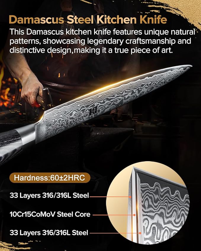 XINZUO Paring kitchen Knife, 5 Inch Super Sharp Damascus Steel Petty Knife, Fruit Knife, Pakkawood Handle, Gift Box