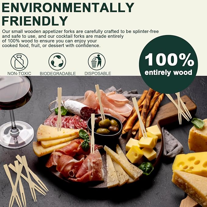400PCS 3.5 Inch Appetizer Forks, Mini Forks, Mini Forks For Appetizers, Disposable Bamboo Forks Can Be Used For Desserts, Sandwiches, Burgers, Salads, Buffets, Drinks, Vegetables And More