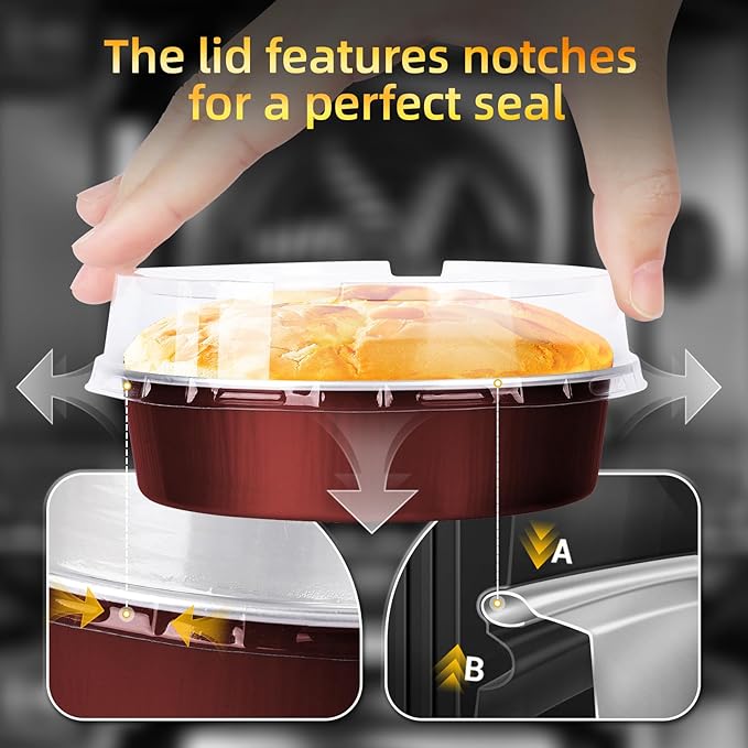 Beasea Disposable Mini Pie Tins with Lids, 120 Pack 4” 7.3oz 215ml Small Round Aluminum Baking Tart Foil Container for Individual Dessert Cupcake Cheesecake Ramekin Quiche Oven Dishes - Wine Red