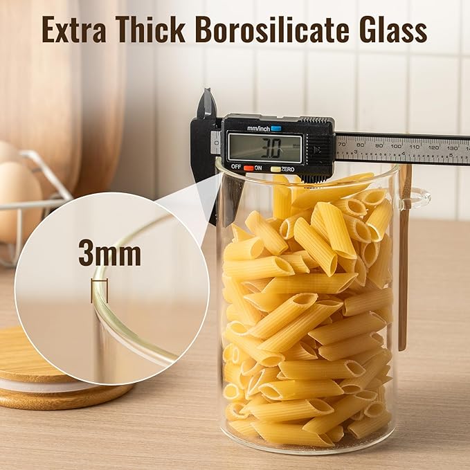 6 Pack 32oz Glass Jars with Bamboo Lids,Glass Storage Containers with Lids,Clear Airtight Food Storage Jar for Coffee,Tea,Sugar,Flour,includes 168 Pantry Labels & Spoons,3mm Thick Canisters