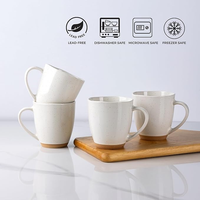 AmorArc 12oz Ceramic Coffee Mugs set of 6, Stylish Coffee Mugs with Rustic Terracotta Underside for Latte/Cappuccino/Milk/Cocoa, Dishwasher&Microwave Safe, Light Beige