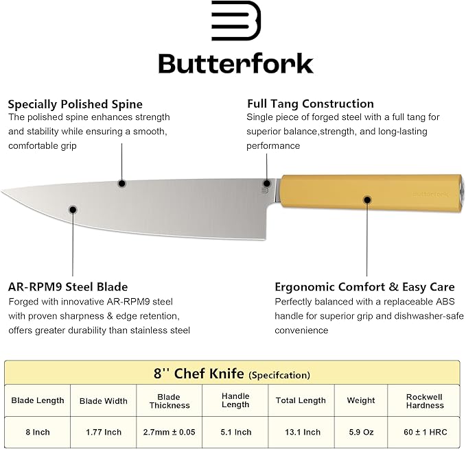 8 Inch Chef Knife, AR-RPM9 Steel & Ergonomic Handle Cooking Knife, Ultra Sharp Professional Kitchen Knife with Oak Sheath, Gift Box for Home Chefs