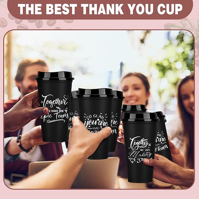 Pickmesh 30 Pcs Employee Appreciation Gifts Christmas Thank You Gift for Team Building 16 oz Teacher Plastic Coffee Cup with Lid Inspirational Travel Tumbler for Coworker Staff Pastor (Black)