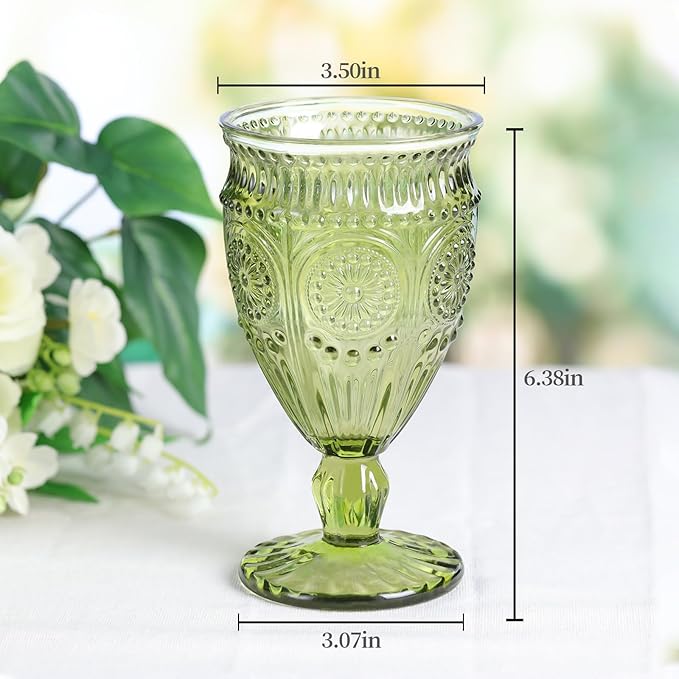 4Pcs Green Wine Glasses, 12oz Glass Goblets, Vintage Drinking Glassware, Colored Glassware Set for Party Home Wedding Baby Shower
