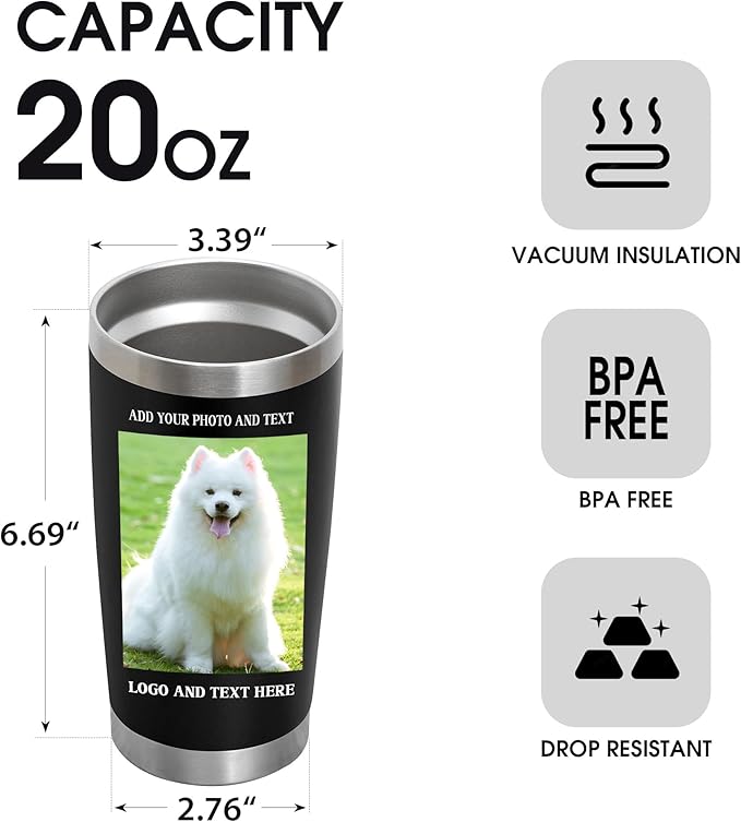 24 Pack Personalized Stainless Steel Tumbler,20oz Custom Water Bottle,Insulated Tumblers with Lids and Straws, Customizable Logo Pictureto, Engraved Termos