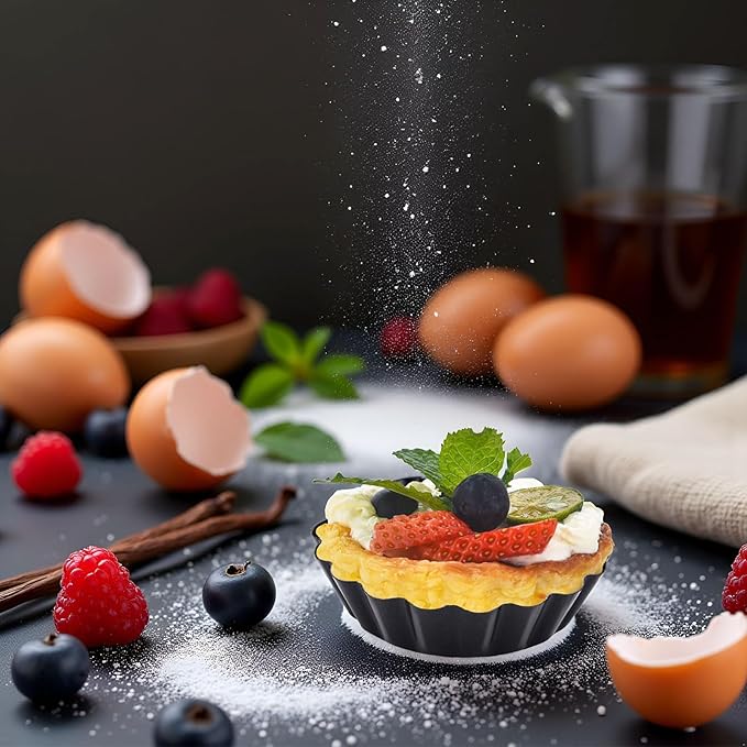 Mini Tart Pans Removable Bottom 3 Inch Tart Pan Nonstick Round Quiche Pan Heavy Duty Carbon Steel Small Pie Pan for baking, Set of 12