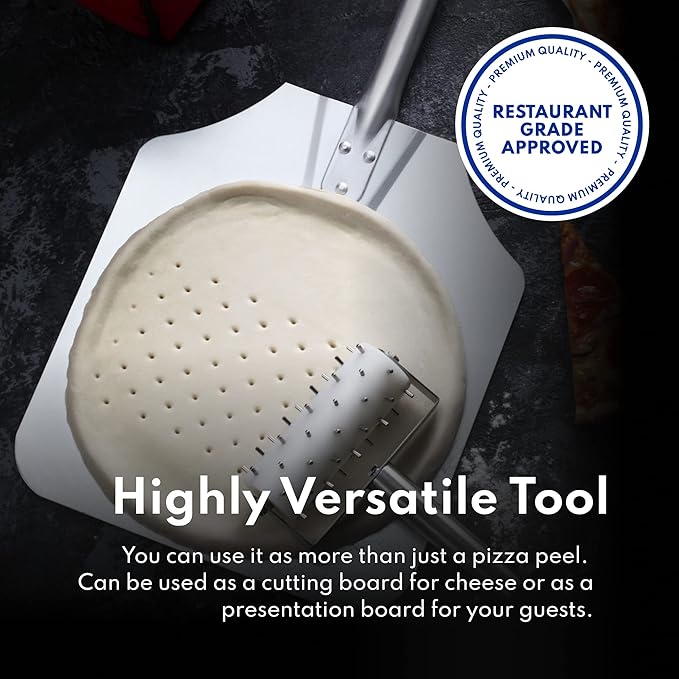 New Star Foodservice 50158 Aluminum Pizza Peel, Wooden Handle, 12 x 14 inch Blade, 26 inch overall