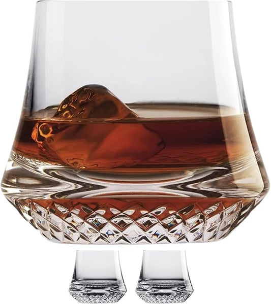 NUDE Whiskey Glasses Set of 2 DOF – 12.5 oz Handmade Lead-Free Crystal Old Fashioned Rocks Glasses for Whisky, Scotch & Bourbon – Engraved Base, Heavy Bottom, Hand Wash Recommended Luxury Gift Set