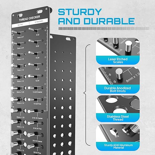 SEESII 34 Thread Checker, Nut and Bolt Thread Identifier Gauge: Precision Engineered with 15 Metric, 19 Standard & 8 Drill Sizes for Accurate Measurement - Bolt Size Finder Tool for DIY Enthusiasts