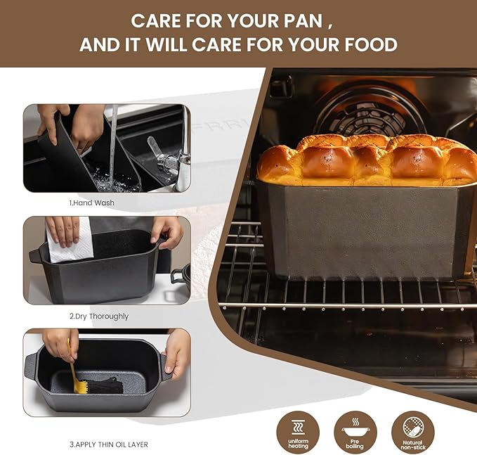 Cast Iron Bread Pan with Lid,Dutch Oven for Sourdough Bread Baking-10 x 5 Inch Durable Cast Iron Loaf Pans Rectangular Baking Pan,Extra Large Deep Dish Baking Pans for Cake