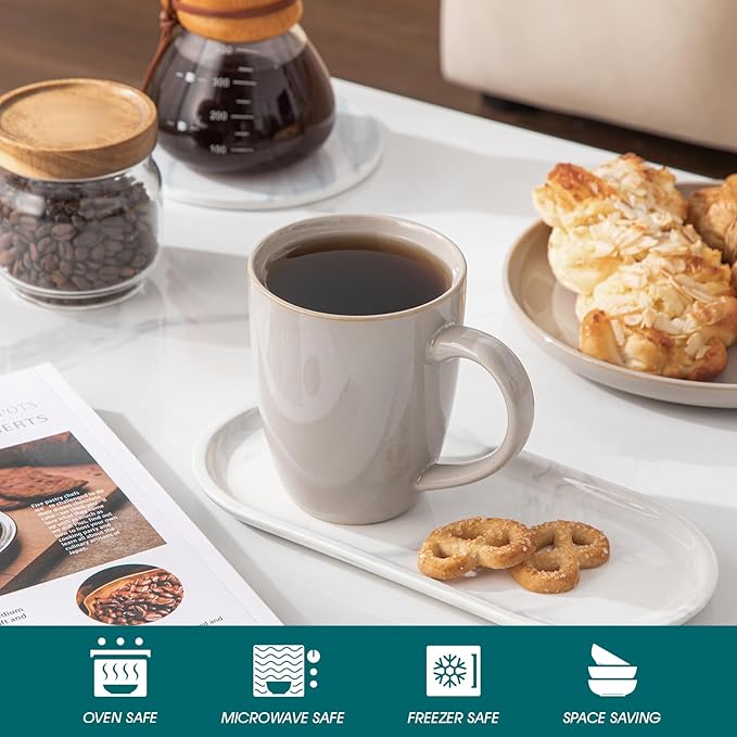 vancasso PLAYA Ceramic Coffee Mug Set of 6, 16 Oz Tea Cups with Handle for Latte, Tea, Cappuccino, Milk, Cocoa, Microwave&Dishwasher Safe, White