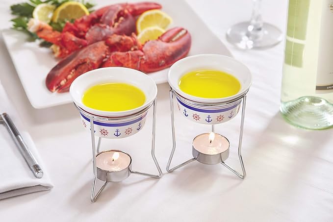 Nantucket Seafood Ceramic Butter Warmers, Nautical Design, Set of 2