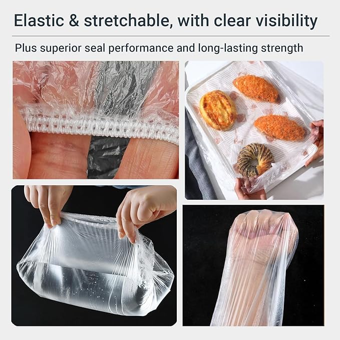 100 Pcs Extra Large Elastic Reusable Plastic Covers - 13x18 In for Half Sheet Pans & 10-19 In Bowls, BPA Free Transparent Lids for Dough Proofing, Meal Prep & BBQ