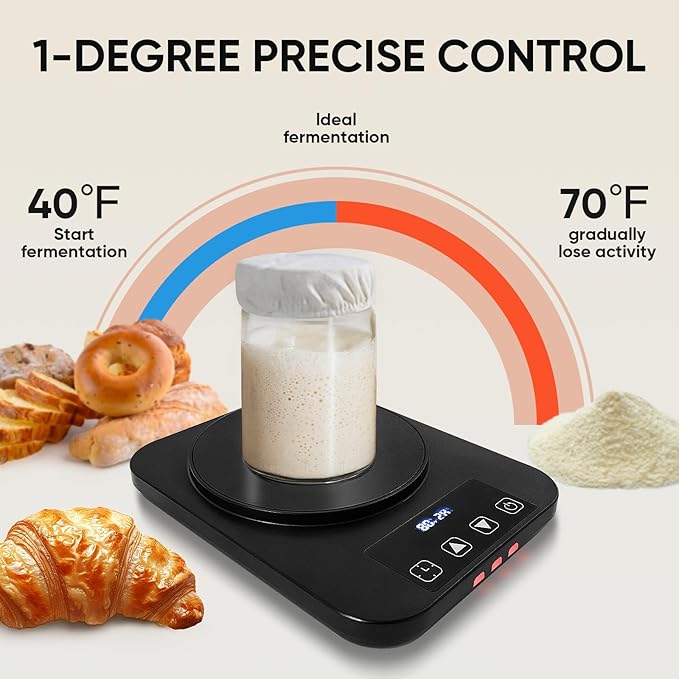 Sourdough Starter Warmer 3.0 with Thermostat Control(4.5-Inch Heating Area,70-100°F), Auto Warming On/Off, 12-Hour Timer,Perfect for Sourdough Fermentation & Home Baking (110V,Black)