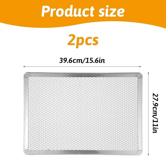 Pizza Screen 11 x 15.6 Inch 2 Pack Rectangular Aluminum Pizza Pan Restaurant-Grade Flatbread Screen Pizza Crisper Pan,Oven-Safe