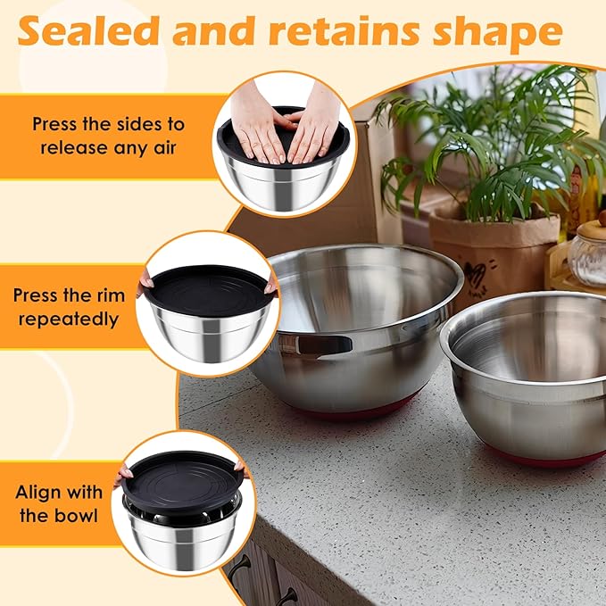 Mixing Bowls with Lids Set of 3,Stainless Steel Mixing Bowls with 3 Grater Attachments,Metal Nesting Salad Bowl for Cooking,Prepping, Serving Food,Stackable Design,Size 4.5/2.5/1.5 QT (Black)