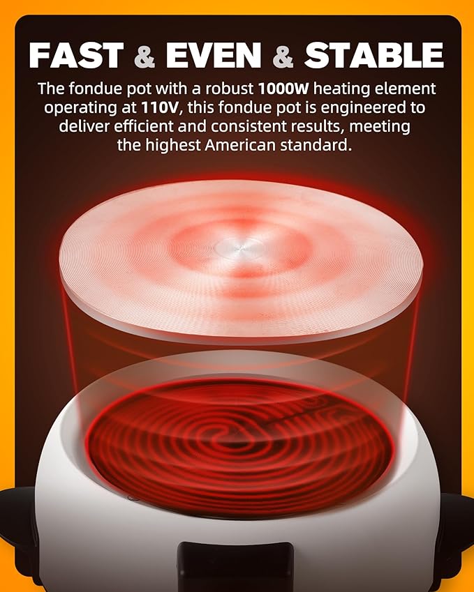 3-Quart Electric Fondue Pot Set – Stainless Steel Fondue Pot with 8 Color-Coded Forks, 3-Mode Adjustable Temperature Control for Cheese, Chocolate, Oil, and Hotpot, Model FD-10B