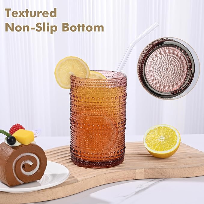 Vintage Hobnail Drinking Glasses Set of 8,Purple 12 oz & 15oz Highball Glass Cups, Kitchen Drinkware Glassware,Embossed Water Tumbler,for Beer,Cocktail,Whiskey,Juice and Various Mixed Drinks