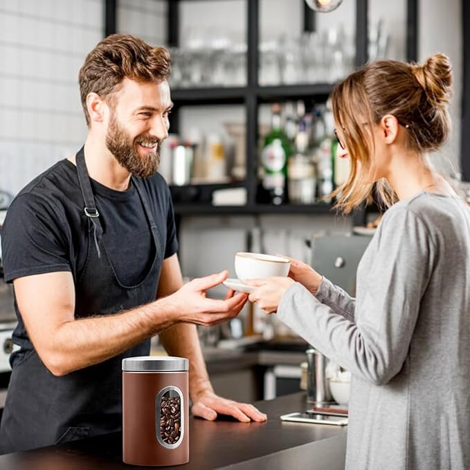 Canisters Sets for the Kitchen, 3pcs Sugar Flour Tea Coffee Storage Jars Stainless Steel Food Container Organizer for Kitchen Counter with Transparent Window (bronzy)