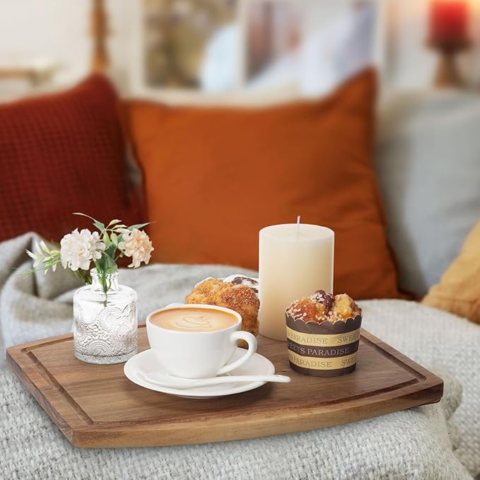 Kigley 10 Pcs Acacia Wood Cutting Boards Bulk for Laser Engraving Wooden Dinner Plates with Groove Chopping Charcuterie Board Carving Tray for Housewarming Party Gifts (12 x 14 Inch)