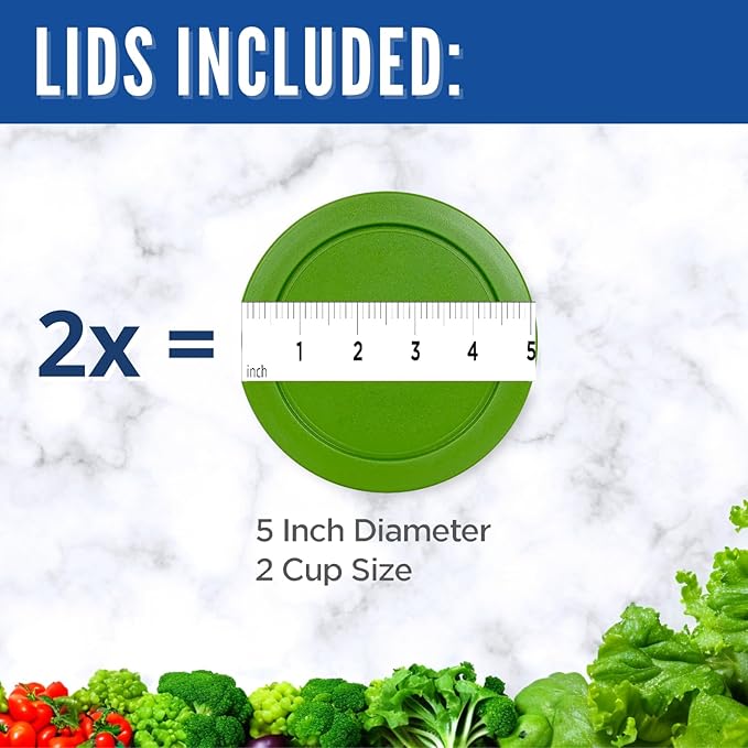 Replacement Lids for Pyrex 2-Cup Glass Food Storage Container Bowls, 5-Inch Plastic Round Lids Covers fits Pyrex 7200-PC, Airtight & Leakproof (2-Pack, Green)