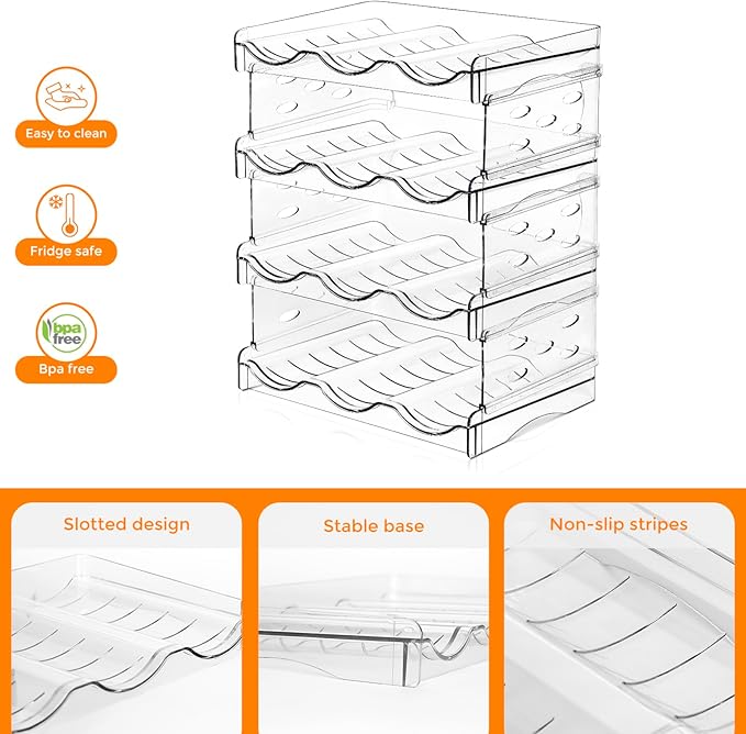 BoxedHome Plastic Water Bottle Organizer and Wine Rack Storage Holder for Inside Cabinet, Kitchen Countertop, Table Top, Pantry, Bars, Cabinets, Fridge - Clear (4 Tier 12 Containers)