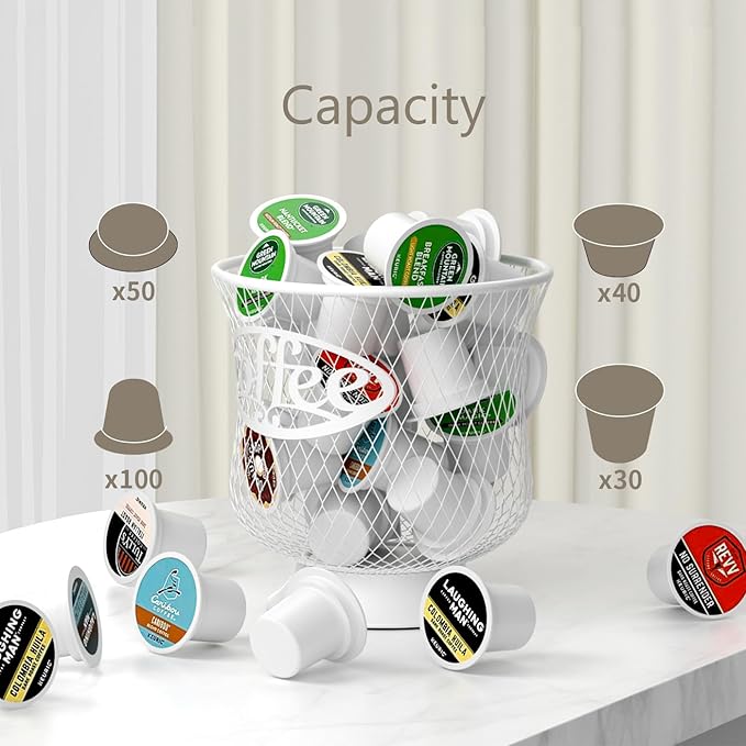Coffee Pod Holder, Sturdy K Cup Organizer, Large Capacity K Cup Storage for Keuring Espresso Capsule Coffee Creamer, Easy to Refill and Organize for Cafe Bar, Coffee Bar Decor